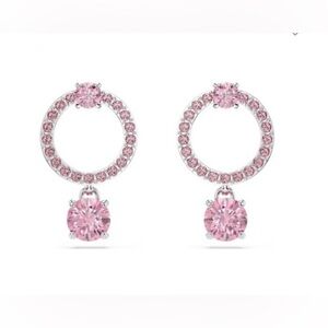 Attract hoop earrings Round cut, pink, Rhodium plated Crystals